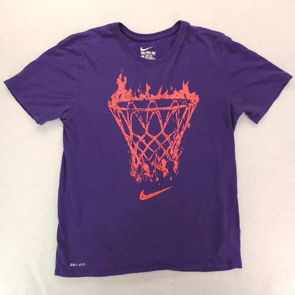 Nike Graphic Basketball Crew Neck Short Sleeve Shirt Mens Size M Purple 16986